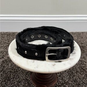 Dries Van Noten FW22 Black Fur Horsehair Studded Belt